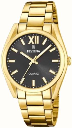 Festina Damklocka F20640-6 Boyfriend Svart/Gulguldtonat stål Ø36.8