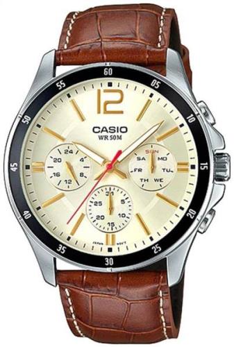 Casio 99999 Herrklocka MTP-1374L-9A2 Champagnefärgad/Läder Ø43.5 mm