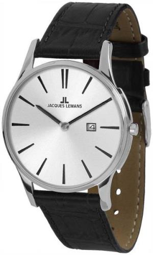 Jacques Lemans London Herrklocka 1-1936B Silverfärgad/Läder Ø40 mm