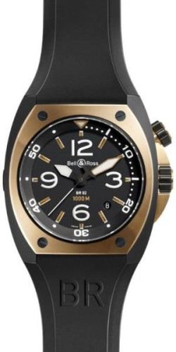 Bell & Ross BR 02-92 Herrklocka BR02-PINKGOLD-CA Svart/Gummi Ø44