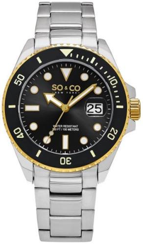 So & Co New York Yacht Timer Herrklocka 5025.3 Svart/Stål Ø40 mm