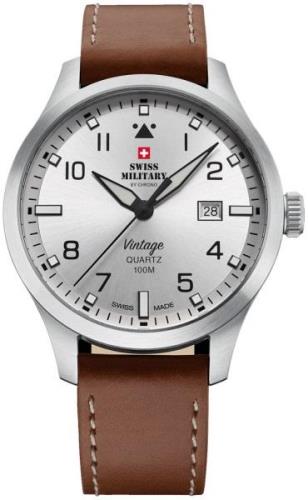 Swiss Military Herrklocka SM34078.05 Chrono Silverfärgad/Läder Ø43