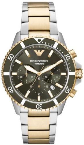 Emporio Armani Herrklocka AR11361 Diver Grön/Guldtonat stål Ø43 mm