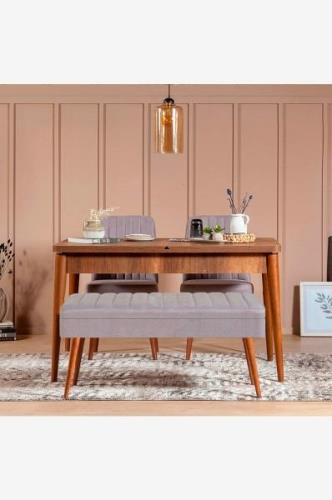 Hanah Home - Set med bord och stolar (4 delar) - Gina - Brun - Matgrup...