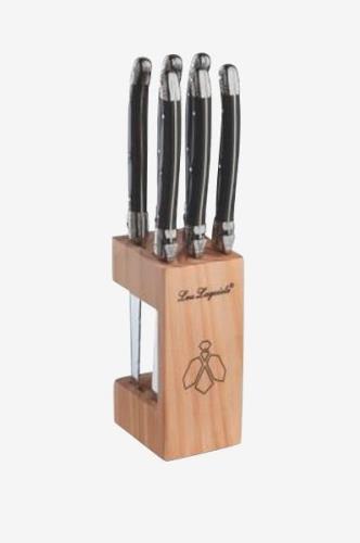 Lou Laguiole - Grillknivar Tradition i träblock 6-Pack - Grå - Bestick...