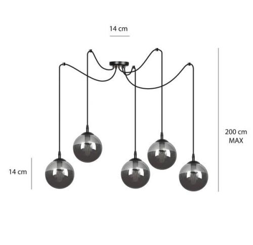 EMIBIG LIGHTING Glassy taklampa, 5-ljus, decentraliserad, svart, grafi...