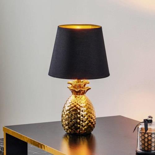 Reality Leuchten Ståtlig bordslampa i keramik Pineapple, guld-svart