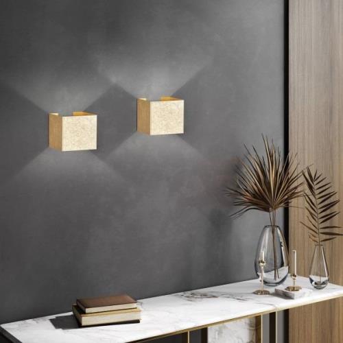 FISCHER & HONSEL LED-utomhusvägglampa Wall, kubiskt, bladguld