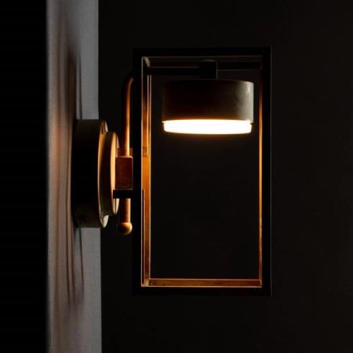 Moretti Luce LED-utomhusvägglampa Cubic 3372 mässing antik/opal