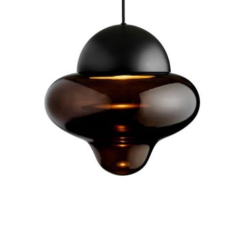 DESIGN BY US Nutty XL LED-pendellampa, brun / svart, Ø 30 cm, glas