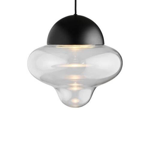 DESIGN BY US LED-pendellampa Nutty XL, klar / svart, Ø 30 cm, glas