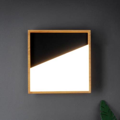 Eco-Light Vista LED-vägglampa, svart/ljus trä, 40 x 40 cm