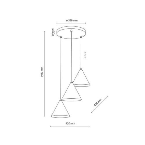 TK Lighting Cono pendellampa, tre ljuskällor, rund, Ø 42 cm, vit