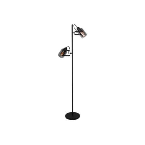 Freelight Golvlampa Fumoso, 2 lampor, höjd 143 cm, svart/rökgrå