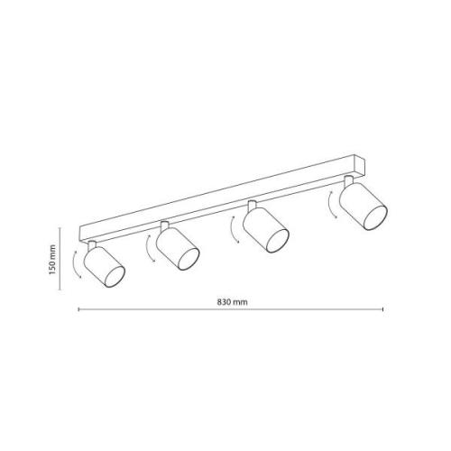 TK Lighting Takspotlight Top, justerbar, brun, 4 lampor linjär