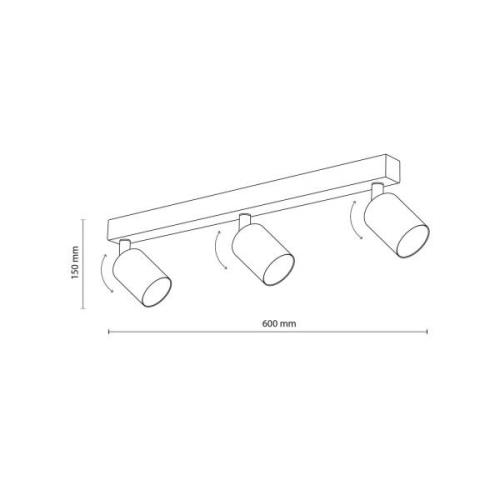 TK Lighting Takspotlight Top, justerbar, brun, 3 lampor linjär