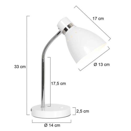 Steinhauer Spring bordslampa, vit, metall, flexibel arm, med strömbryt...