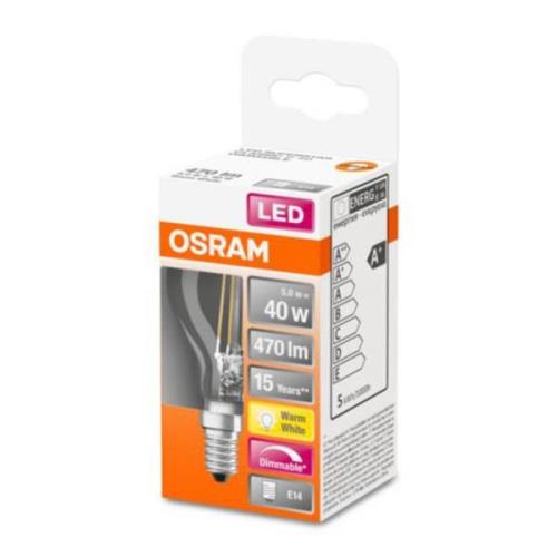 OSRAM LED-dropplampa E14 4,8 W filament, 2 700 K, dimbar