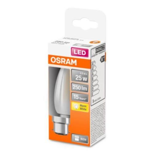 OSRAM kronljuslampa B22d 2,5W 2.700K matt