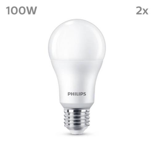 Philips LED-lampa E27 13W 1.521 lm matt 2-pack