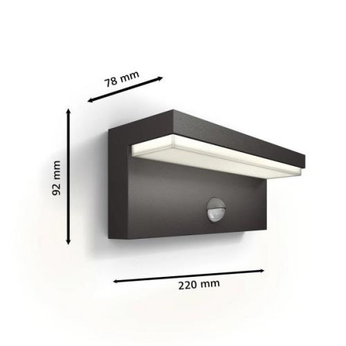 Philips LED utomhusvägglampa Bustan UE, sensor, 4 000 K