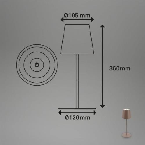 Briloner LED-bordslampa 7508012, brun, 2.700 K IP44 touchdimmer