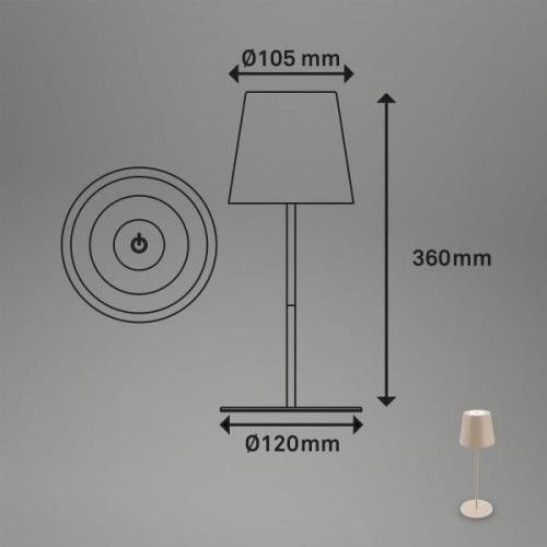 Briloner LED-bordslampa 7508011, beige, 2.700 K IP44 touchdimmer