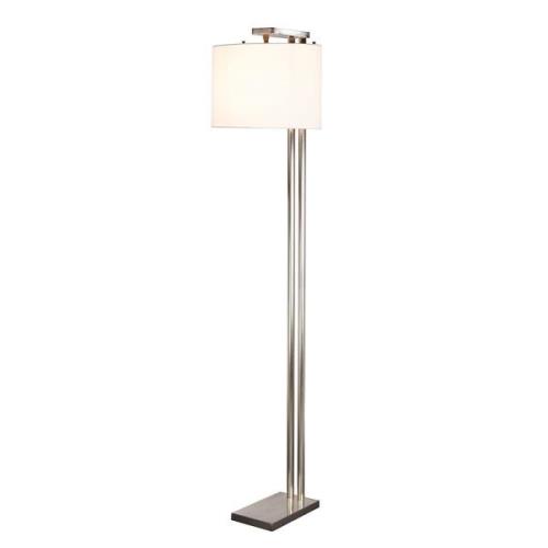 Elstead Golvlampa Belmont, nickel, vit tygskärm