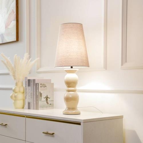 Lucande bordslampa Lyndorin, beige, keramik