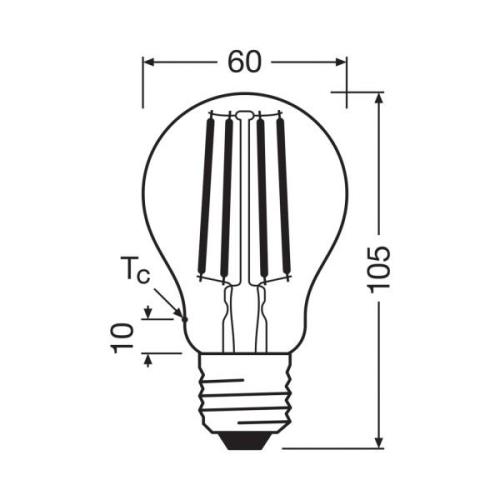 OSRAM traditionell glödlampa E27 3,8W Filament 2,700K 806lm 2-pack