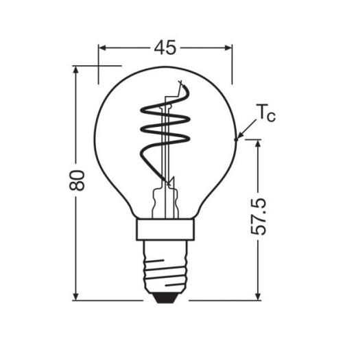 OSRAM LED Vintage P40 E14 4,6W 927 Spiral Filament klar dimbar