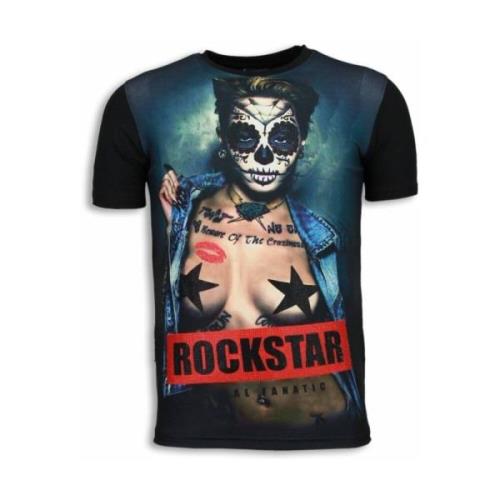 Local Fanatic Rockstar Print 3D Rhinestone - Herr T shirt - 6164Z Blac...