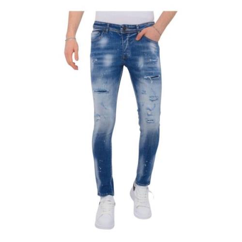Local Fanatic Ripped Stonewashed Jeans Herr Slim Fit -1073 Blue, Herr