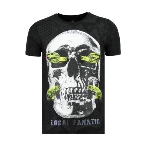 Local Fanatic Skull Snake Rhinestones - T-shirt Herrar - 6326Z Black, ...