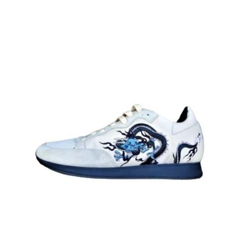 Philippe Model Sneakers med Broderad Drake i Läder och Mocka White, Da...