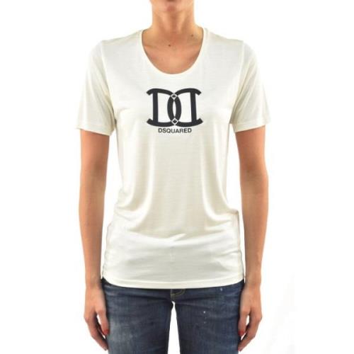 Dsquared2 Lyxig Krämfärgad Siden T-Shirt White, Dam