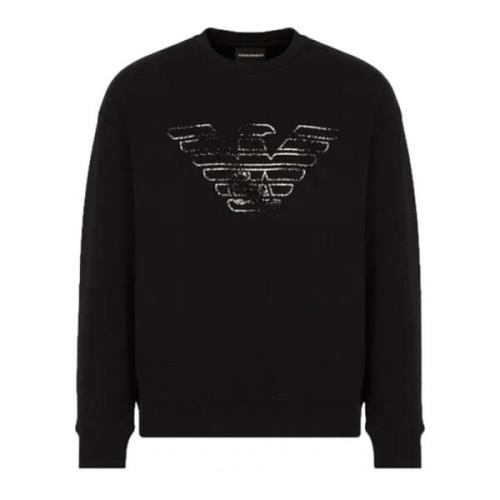 Emporio Armani Svart Double Jersey Sweatshirt med Graffiti Logo Print ...