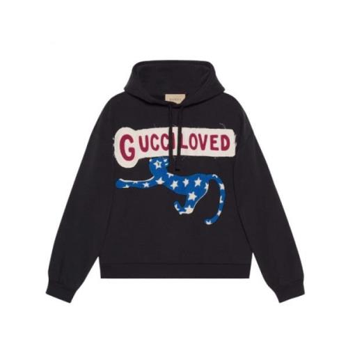 Gucci logo-print broderad hoodie Black, Dam