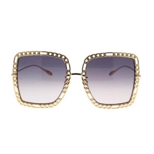 Gucci Snygga och Moderiktiga Oversized Solglasögon med Metallkedja Yel...