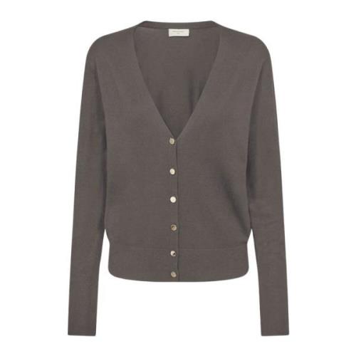 Freequent Feminin Cardigan med V-Hals och Guldknappar Gray, Dam