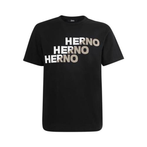 Herno Svarta kortärmade crew neck T-shirts och polos Black, Herr