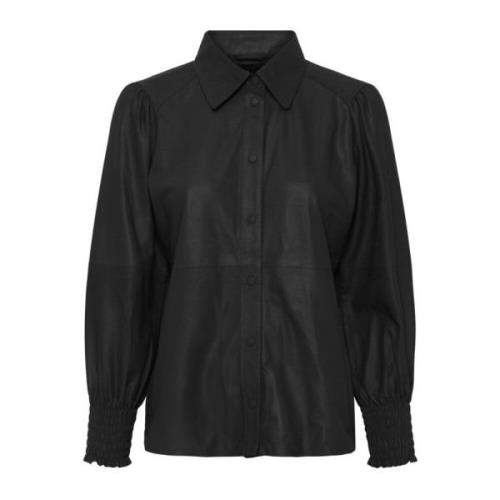 Btfcph Läderskjorta med smock-detaljer Black, Dam