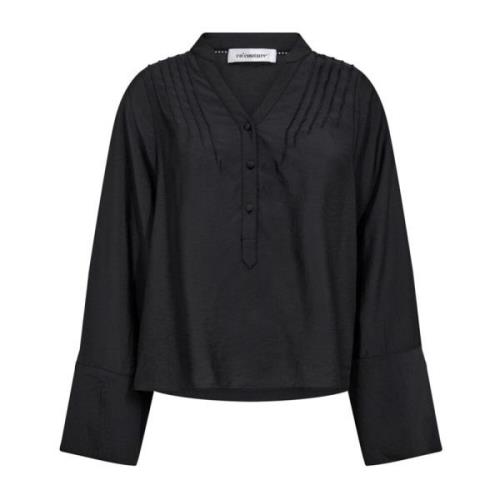 Co'Couture Pintuck Blus med V-ringning och Plisserade Detaljer Black, ...