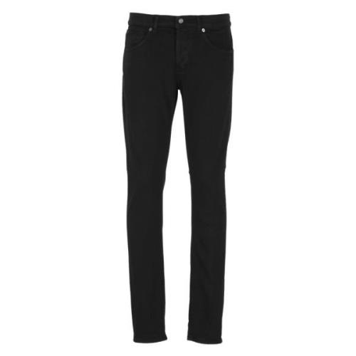 Dondup Svarta Slim-Fit Jeans med Metallmonogram Black, Herr