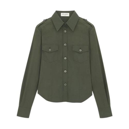 Saint Laurent Stilfull Khaki Button-Up Skjorta Green, Dam