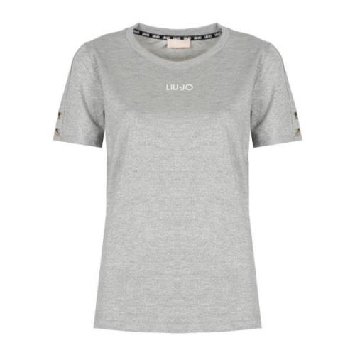 Liu Jo Figursydd T-shirt med rund hals och glänsande silvertråd Gray, ...