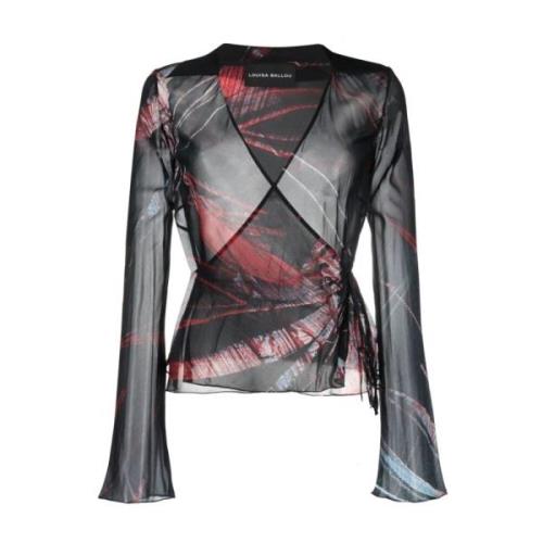 Louisa Ballou Abstrakt Mönster Wrap Blus Black, Dam