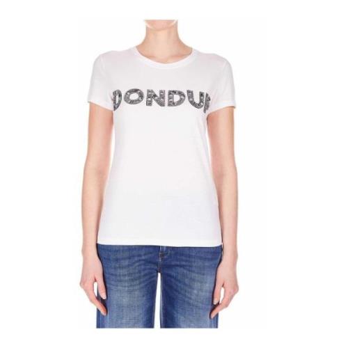 Dondup T-shirt med paljetterlogo White, Dam