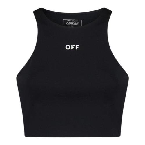 Off White Svart Crop Top med Logotryck Black, Dam