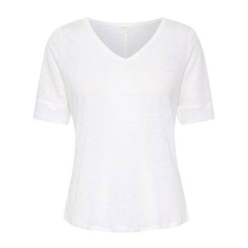 Part Two Vit Linne V-ringad T-shirt White, Dam